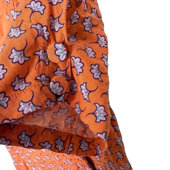 Oliver Bonas Women Floral Asymmetrical Button Up Dress Sz 12 Orange Short Sleeve - Picture 6 of 10